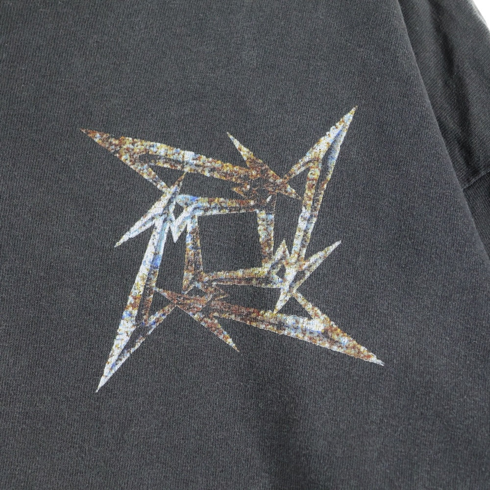 VINTAGE(ヴィンテージ) 90s METALLIOCA NINJA STAR 両面プリント 半袖 クルーネック Tシャツ ピンホール フェード グレー