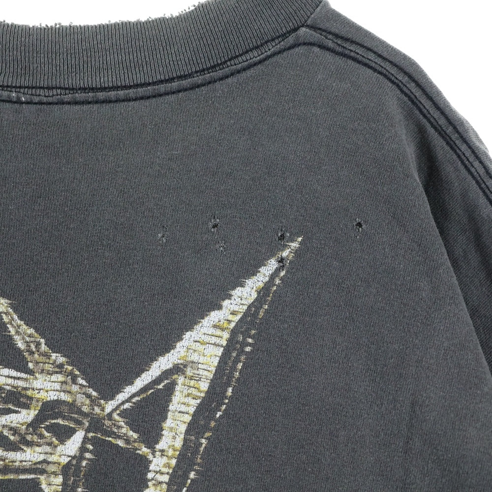 VINTAGE(ヴィンテージ) 90s METALLIOCA NINJA STAR 両面プリント 半袖 クルーネック Tシャツ ピンホール フェード グレー