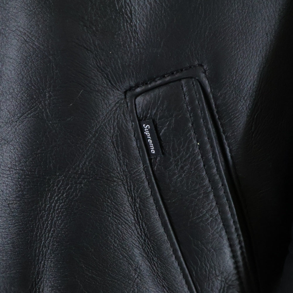 SCHOTT(ショット) 23AW ×Supreme Shearling Bomber シュプリーム シアリング ボンバー ジップアップ レザージャケット ブラック J91F23