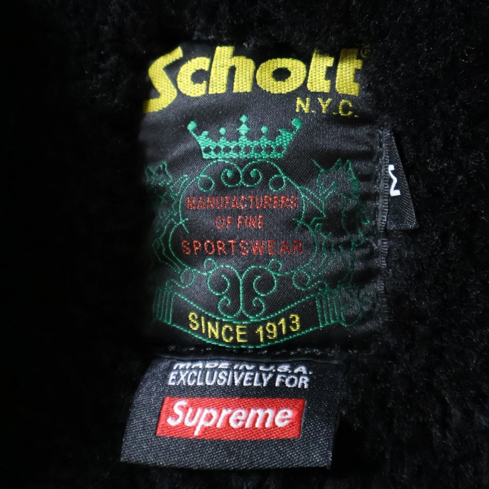 SCHOTT(ショット) 23AW ×Supreme Shearling Bomber シュプリーム シアリング ボンバー ジップアップ レザージャケット ブラック J91F23