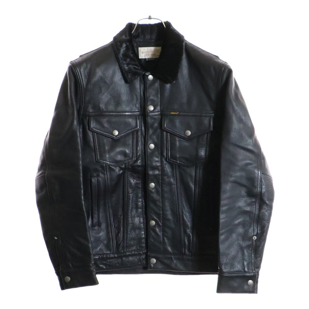 NEIGHBORHOOD(ネイバーフッド) 13AW HUDSON/HL-JKT レザージャケット ハラコカラー ボタンフライ ブラック 132SSNH-JKM04