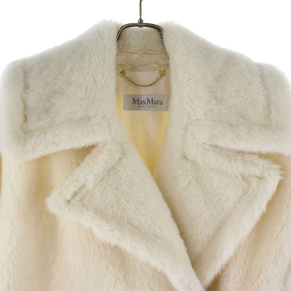 Max Mara(マックスマーラ) テディベア ケープ ポンチョ ベルト付き ボアベストジャケット ホワイト