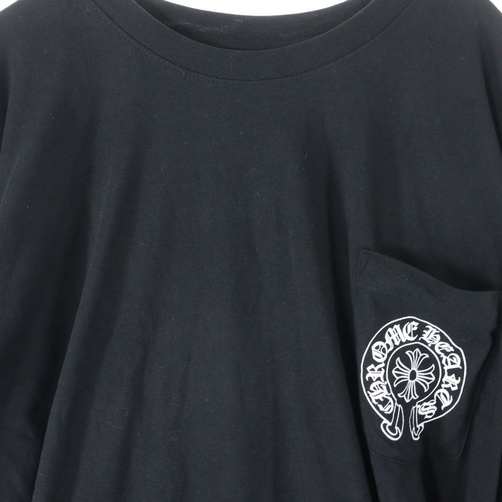 CHROME HEARTS(クロムハーツ) マイアミ限定 ホースシュー バックプリント 袖フローラル 長袖 クルーネック カットソー ロンT ブラック