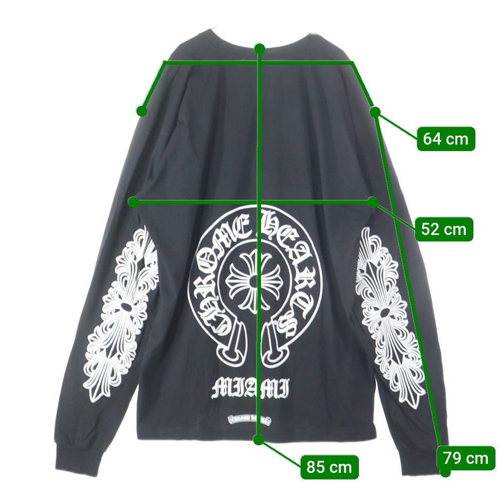 新作/新色　クロムハーツ　袖フローラル　バックホースシュープリント　ロンT L CHROME HEARTS(クロムハーツ) マイアミ限定 ホースシュー バック
