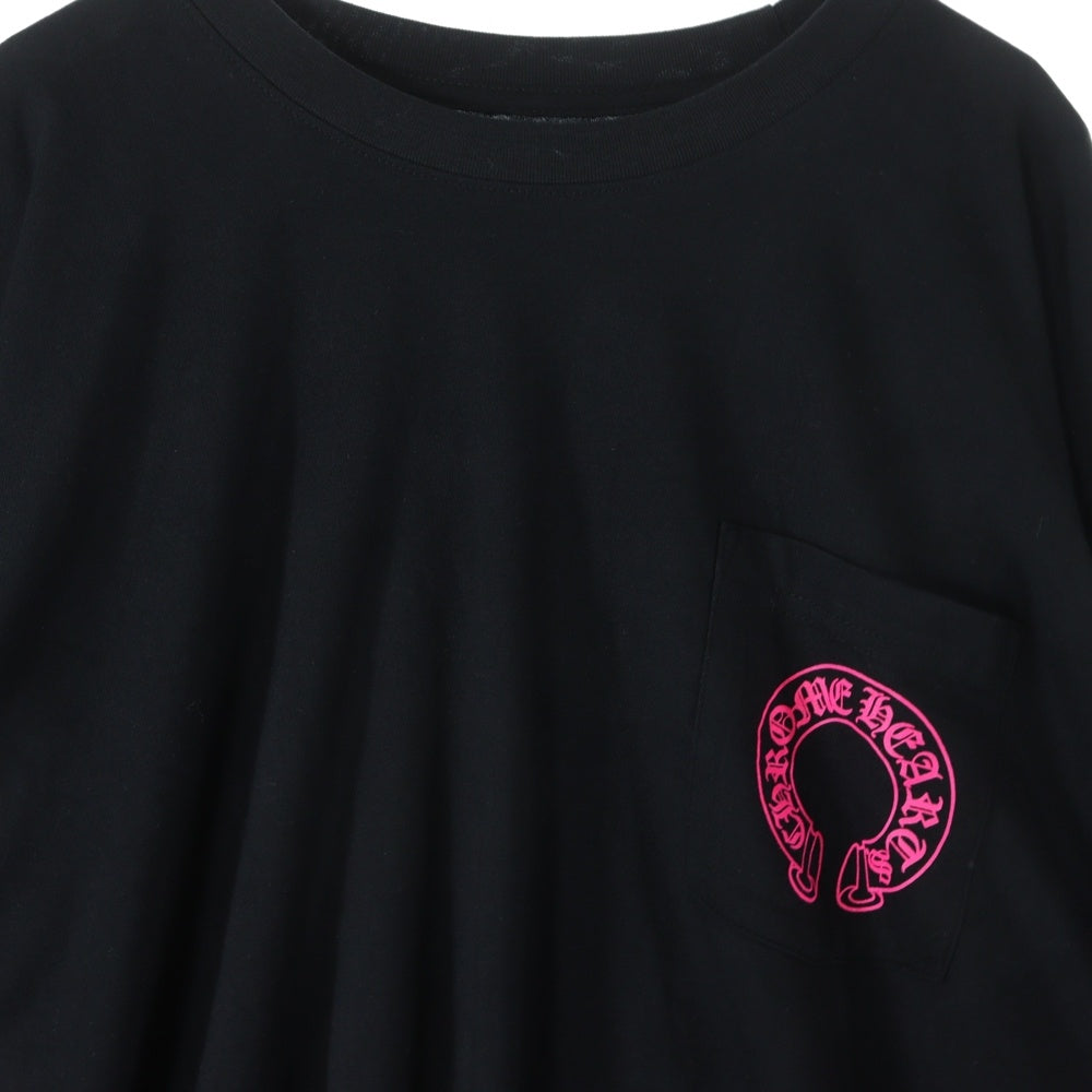 CHROME HEARTS(クロムハーツ) ピンクホースシュー プリント 袖フローラル 長袖 クルーネック カットソー ロンT ブラック