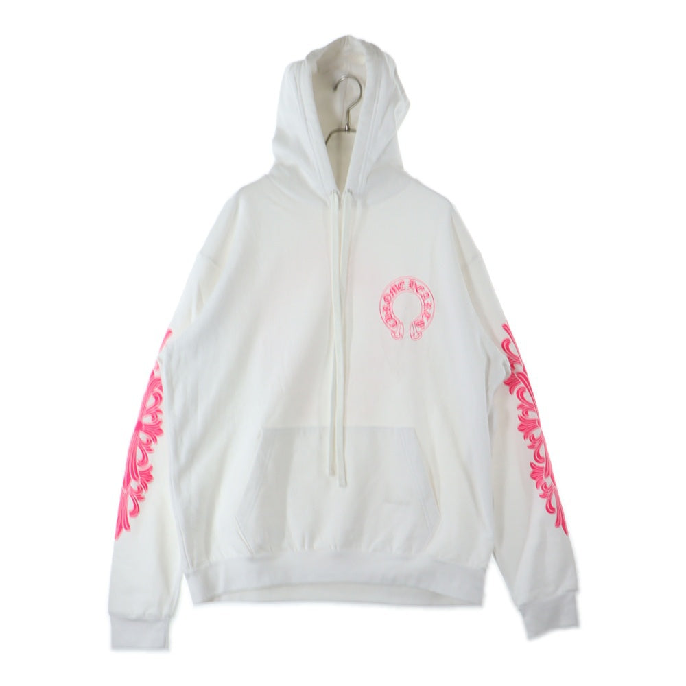 CHROME HEARTS(クロムハーツ) バックホースシュー 袖フローラル ピンクプリント パーカー プルオーバー ホワイト
