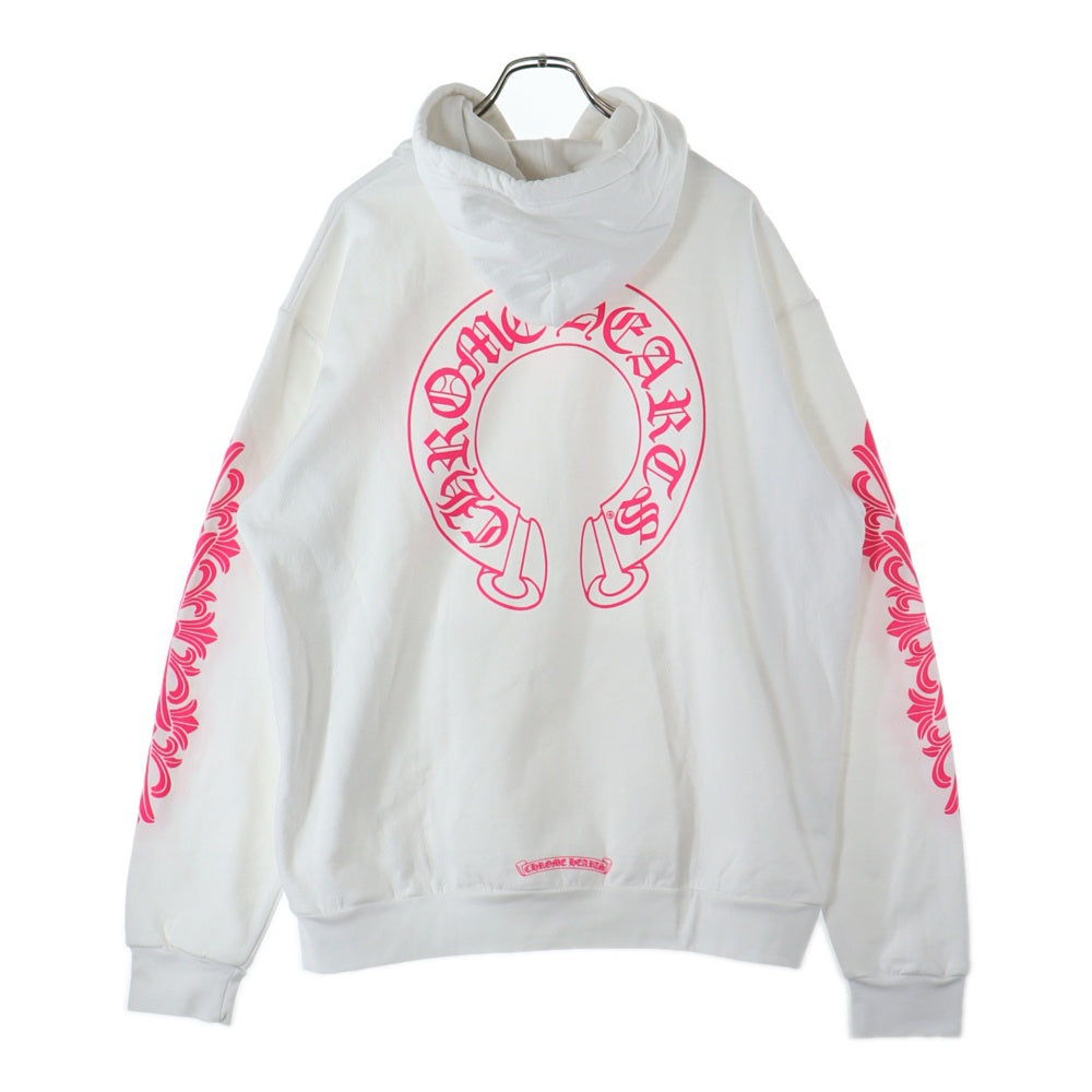 CHROME HEARTS(クロムハーツ) バックホースシュー 袖フローラル ピンクプリント パーカー プルオーバー ホワイト