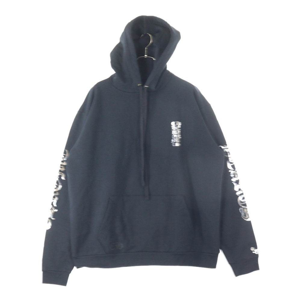 CHROME HEARTS(クロムハーツ) SWTSHRT PLVR 袖ロゴ シルバーメタリックプリント プルオーバーフーディ パーカー ブラック