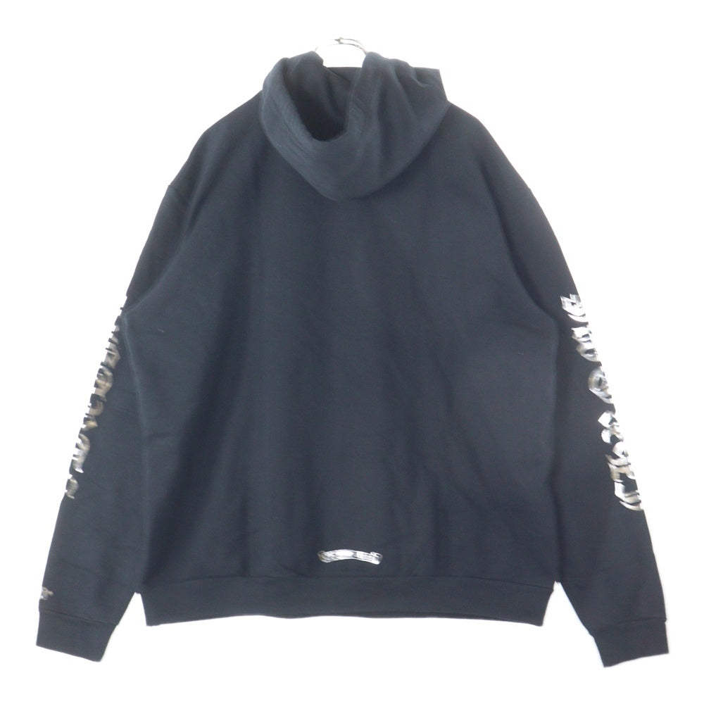 CHROME HEARTS(クロムハーツ) SWTSHRT PLVR 袖ロゴ シルバーメタリックプリント プルオーバーフーディ パーカー ブラック