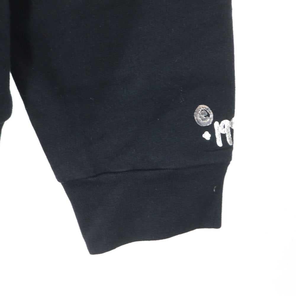 CHROME HEARTS(クロムハーツ) SWTSHRT PLVR 袖ロゴ シルバーメタリックプリント プルオーバーフーディ パーカー ブラック