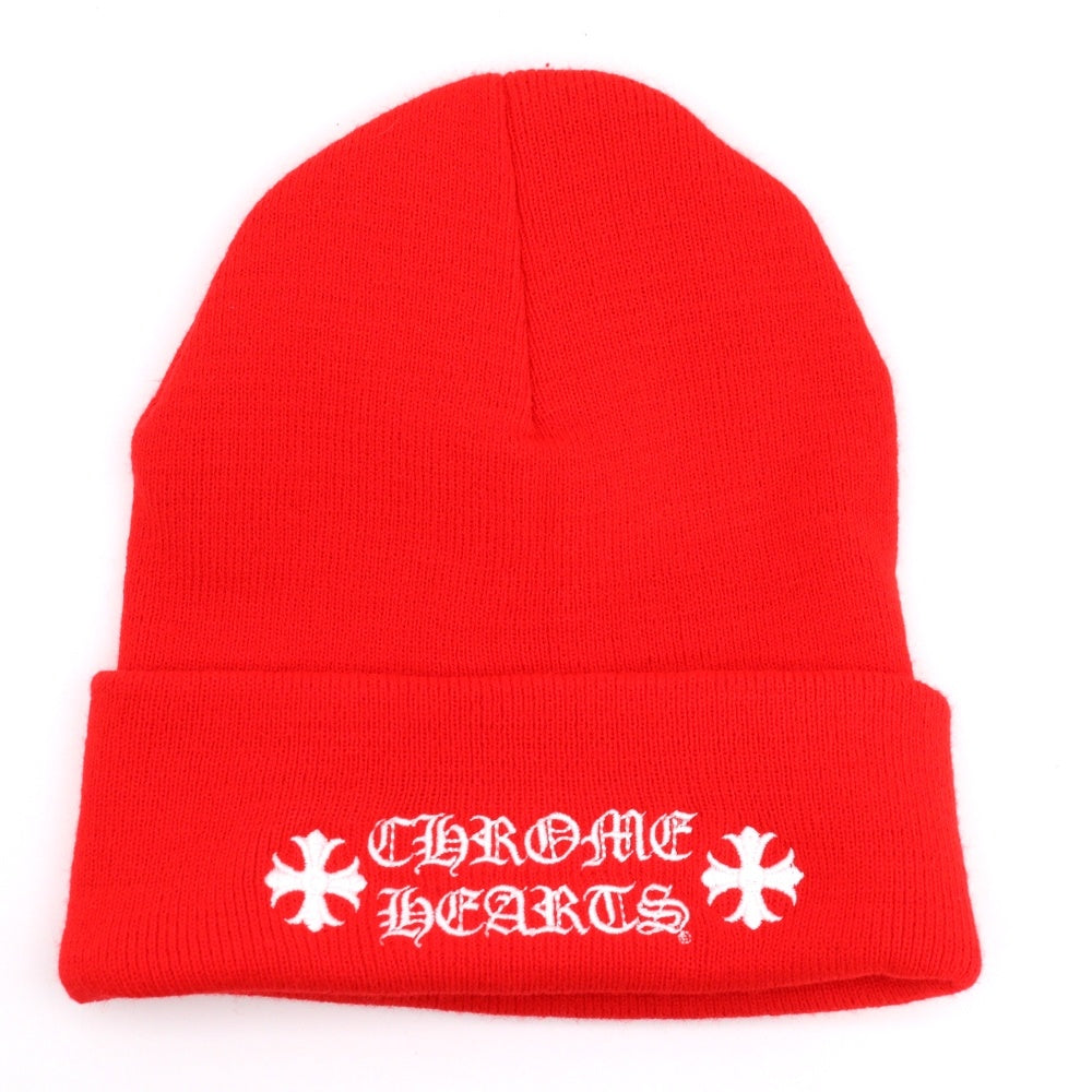 CHROME HEARTS(クロムハーツ) WATCH CAP ワッチキャップ ロゴ刺繍ビーニー ニットキャップ 帽子 レッド