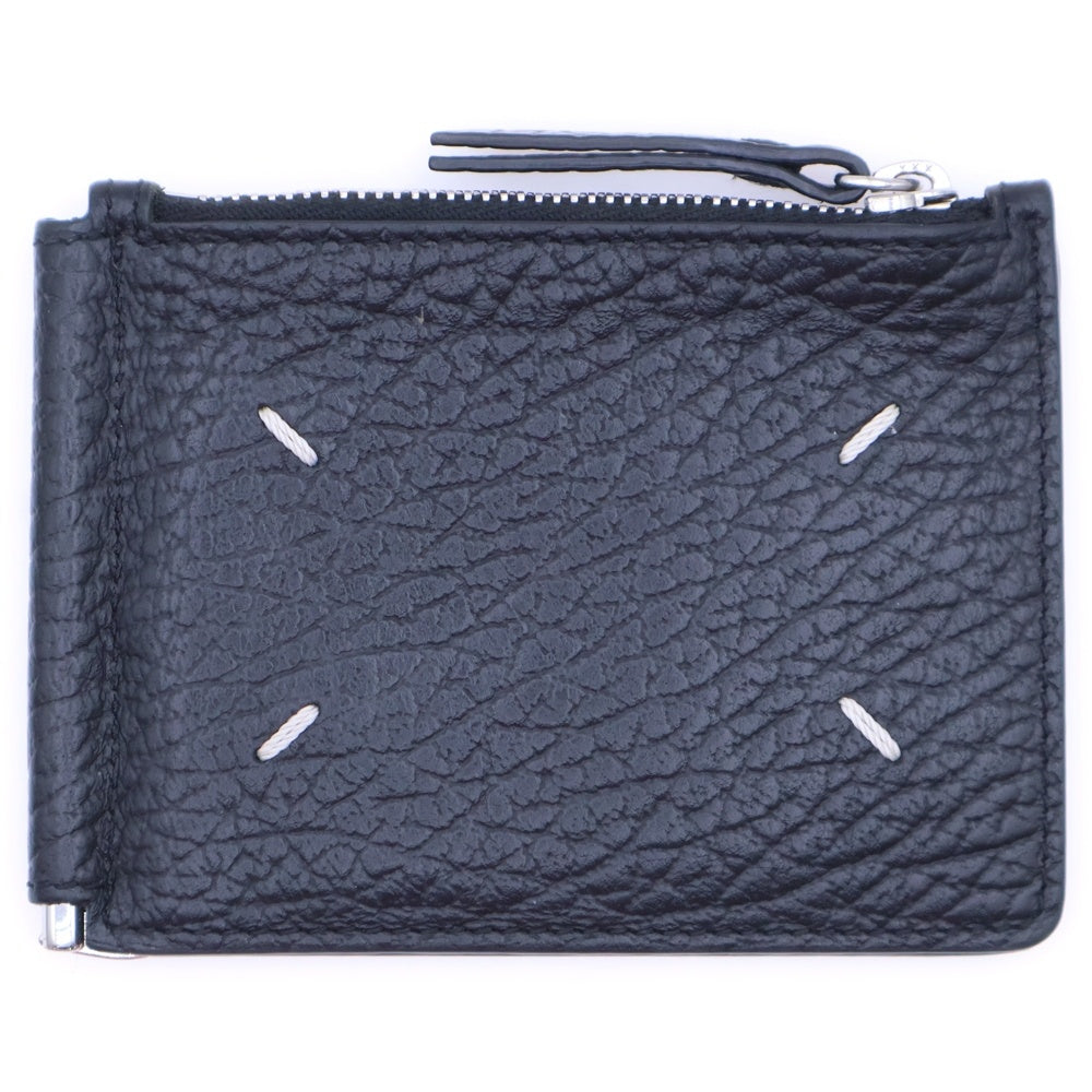 Maison Margiela(メゾンマルジェラ) グレインレザー マネークリップ付き 二つ折り 財布 ブラック SA1UI0022 P4455