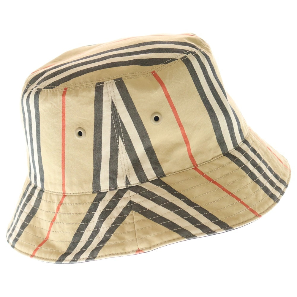 BURBERRY(バーバリー) ノバチェック総柄 ロゴプリント リバーシブル ナイロン バケットハット 帽子 ブラック/ベージュ 8064349