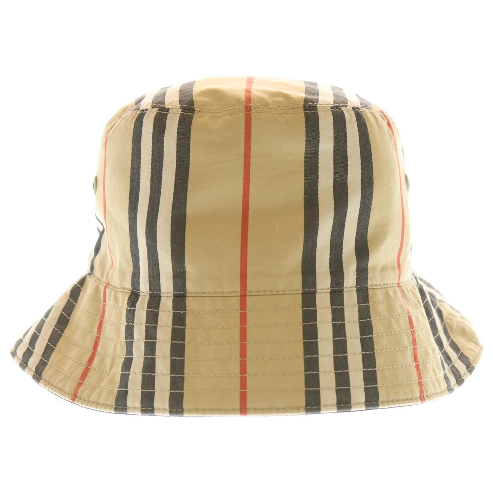 BURBERRY(バーバリー) ノバチェック総柄 ロゴプリント リバーシブル ナイロン バケットハット 帽子 ブラック/ベージュ 8064349