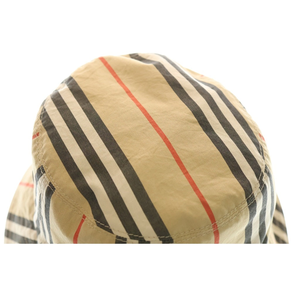 BURBERRY(バーバリー) ノバチェック総柄 ロゴプリント リバーシブル ナイロン バケットハット 帽子 ブラック/ベージュ 8064349