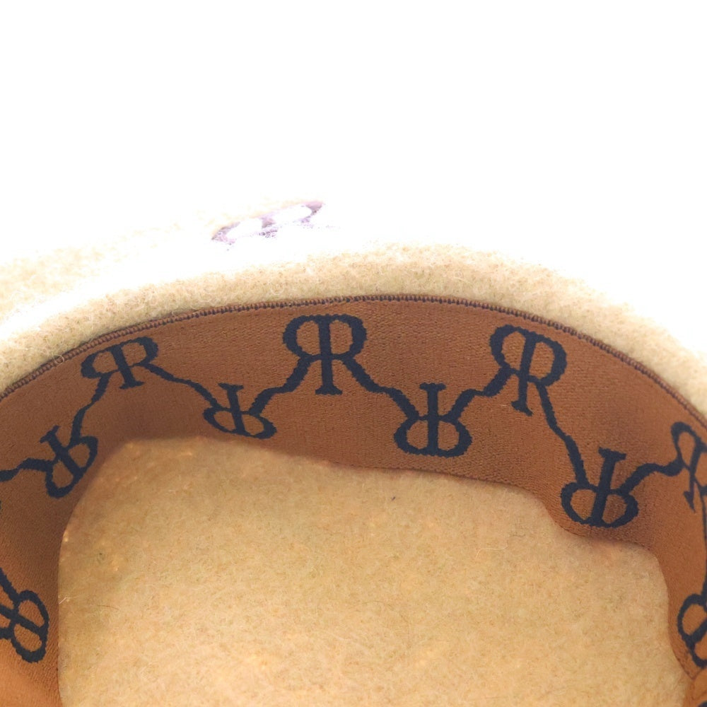 rokh(ロク) 刺繍ロゴ ウール ベレー帽 キャメル