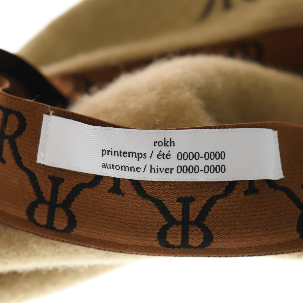 rokh(ロク) 刺繍ロゴ ウール ベレー帽 キャメル