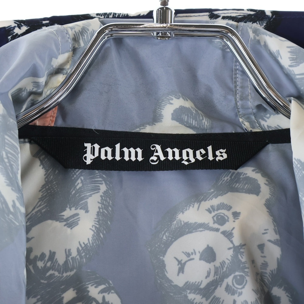 Palm Angels(パームエンジェルス) 総柄デザイン ベアプリント ウインドジップブレーカー フーディジャケット パーカー ネイビー PMEB014S21FAB001