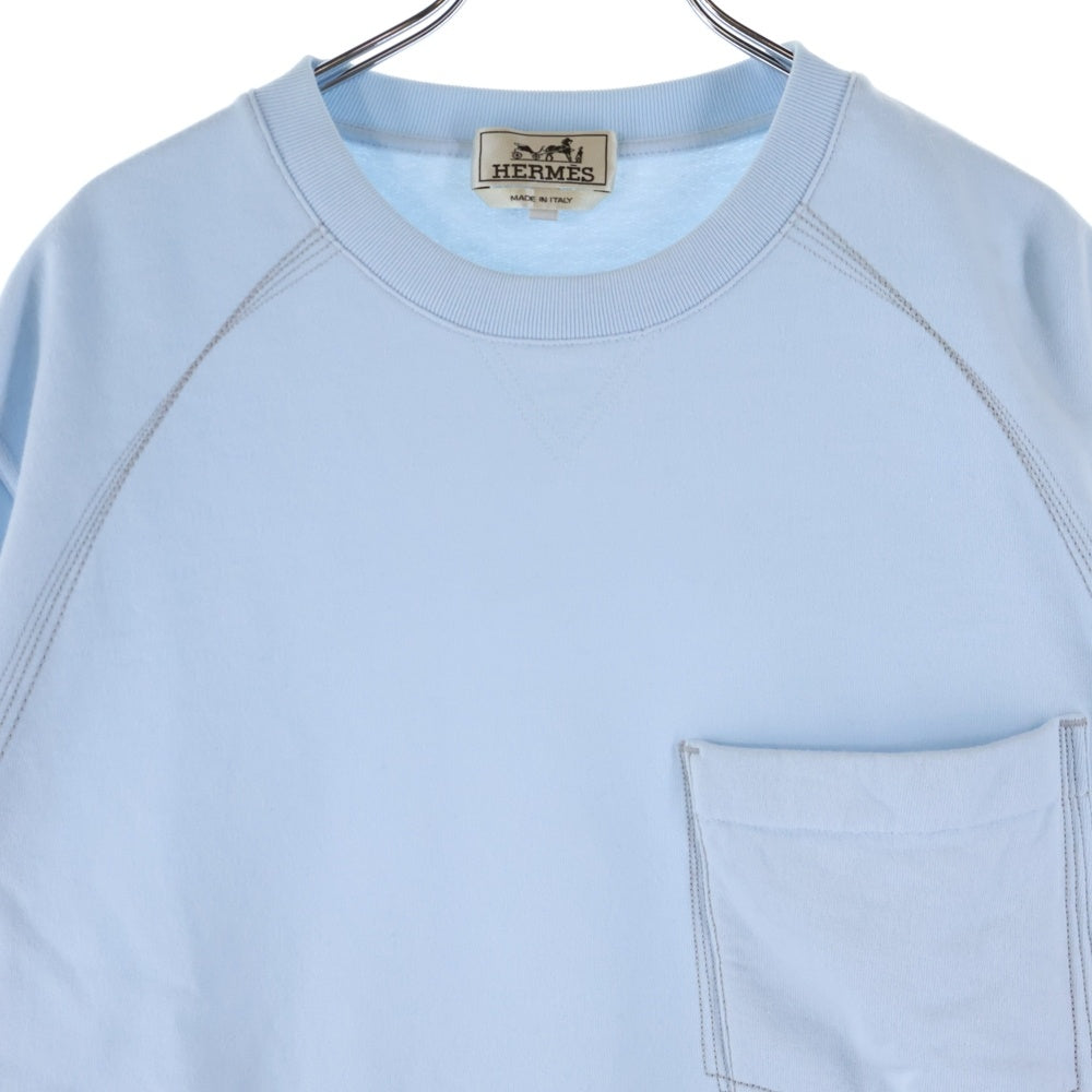 HERMES(エルメス) サイドステッチ ポケット付き クルーネックスウェット ライトブルー