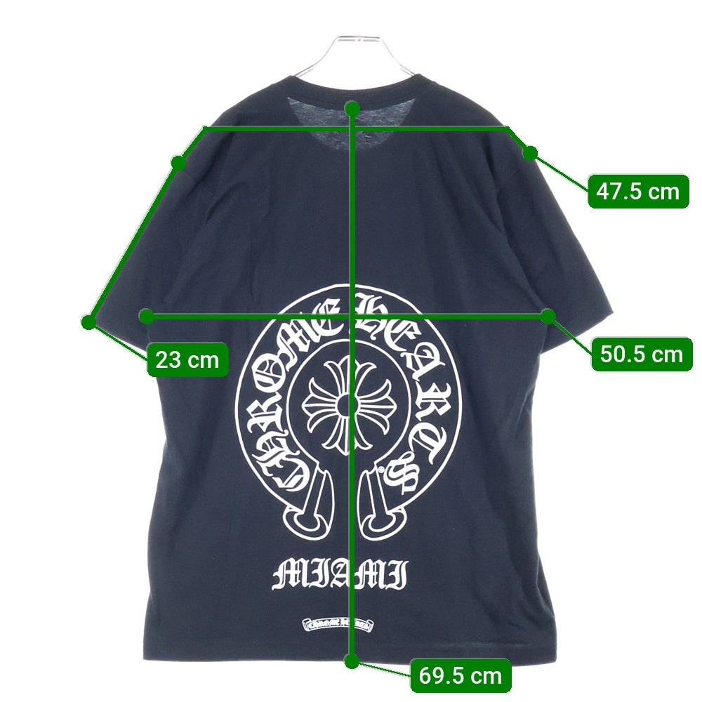 CHROME HEARTS(クロムハーツ) マイアミ限定 バックホースシュー プリント 半袖 クルーネック Tシャツ ブラック