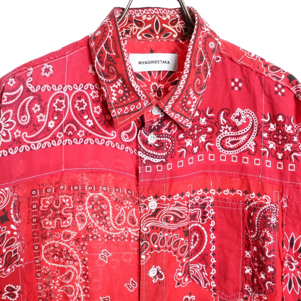 MIYAGIHIDETAKA(ミヤギヒデタカ) ペイズリー バンダナ柄 半袖シャツ 胸ポケット 再構築 半袖 襟付きシャツ レッド