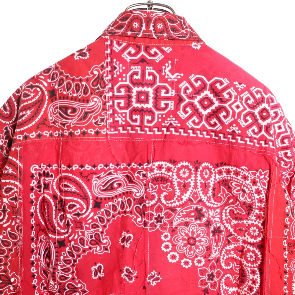 MIYAGIHIDETAKA(ミヤギヒデタカ) ペイズリー バンダナ柄 半袖シャツ 胸ポケット 再構築 半袖 襟付きシャツ レッド