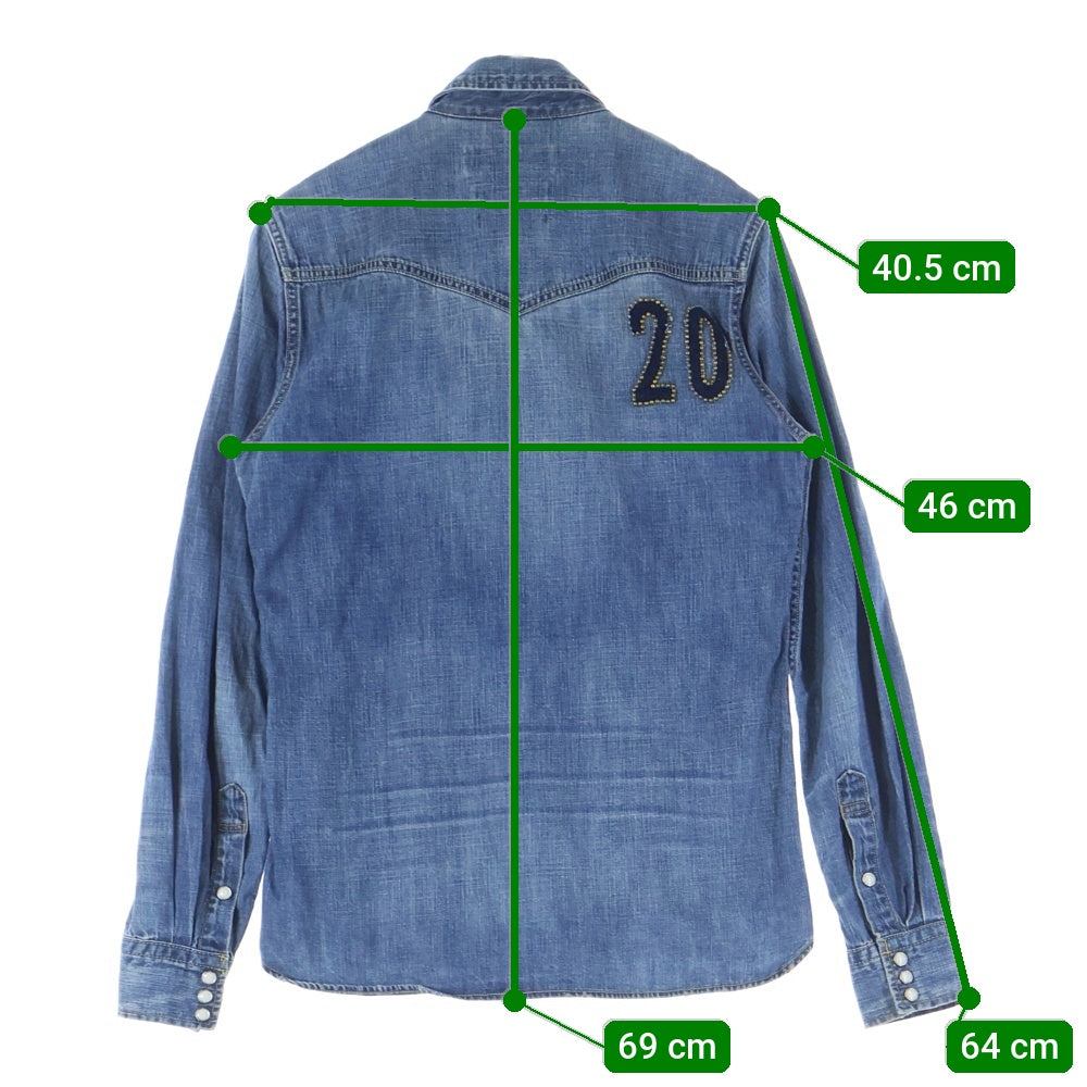 REMI RELIEF(レミ レリーフ) スタッズ付き ウォッシュ加工 長袖 デニムシャツ ライトブルー