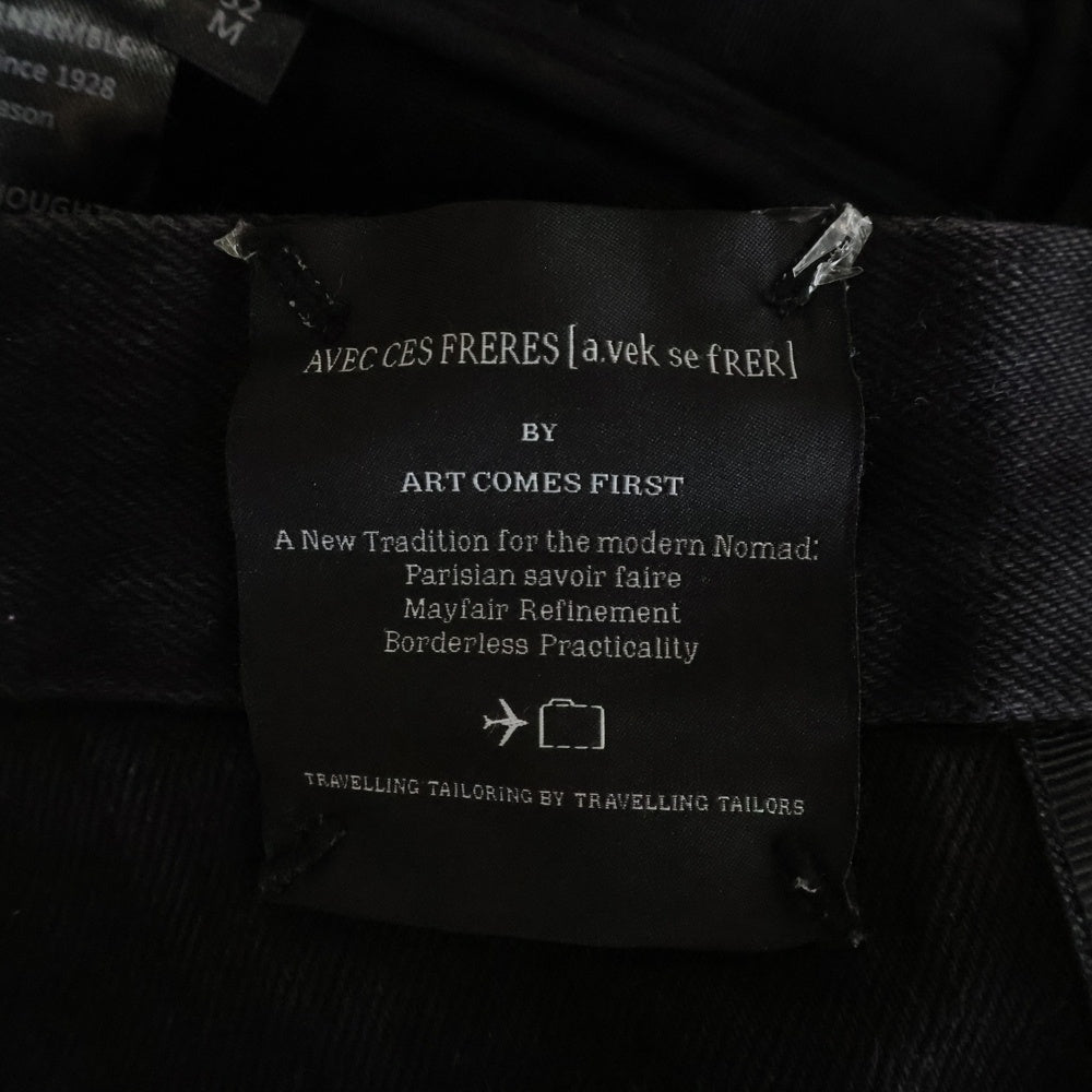 AVEC CES FRERES BY ART COMES FIRST(アベック セ フレーズ バイ アートカムズファースト) 切り返しサイドラインデニムパンツ ジーンズ ブラックデニム ボトム フルレングス ブラック