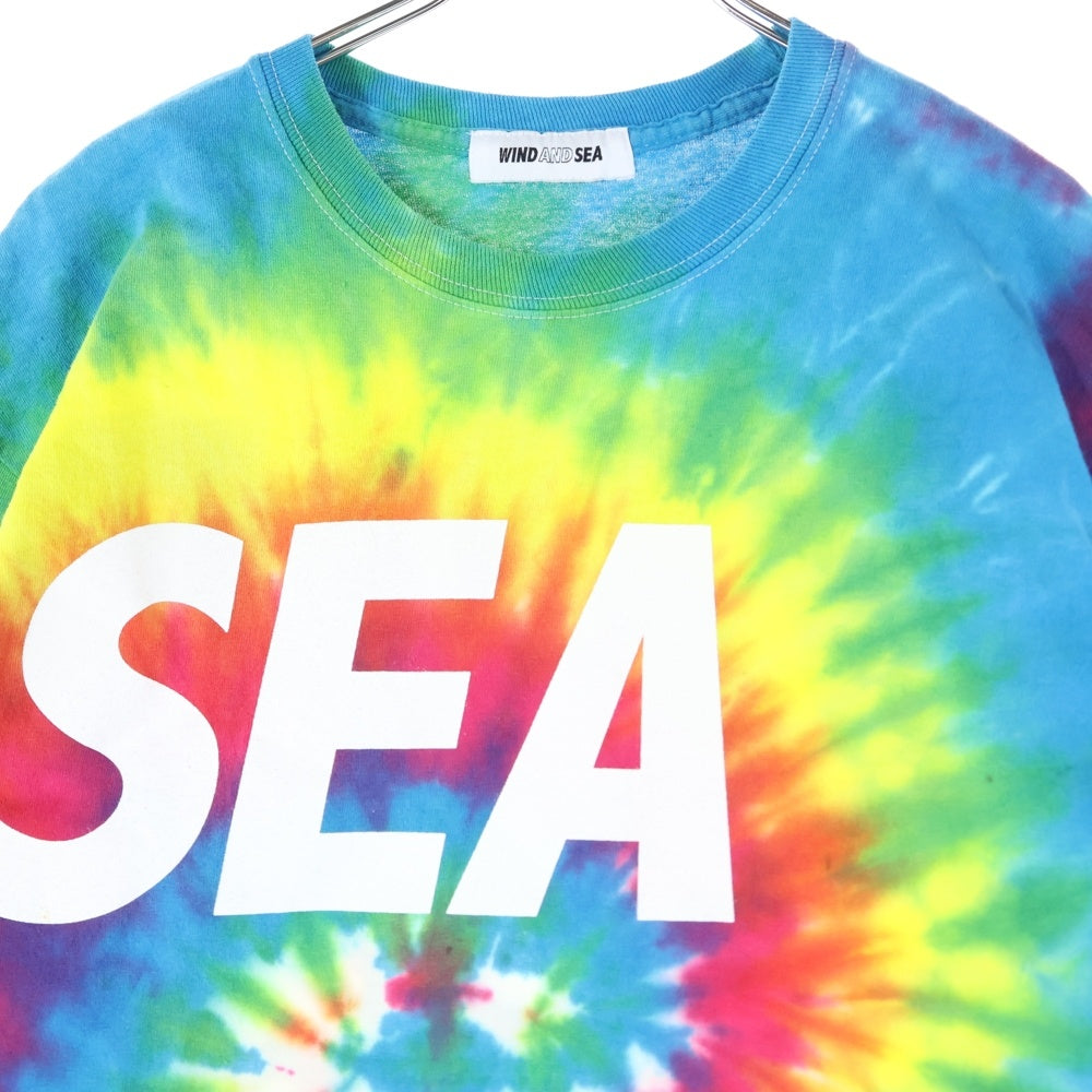 WIND AND SEA(ウィンダンシー) タイダイ サイケデリック ロゴプリント 長袖 クルーネック Tシャツ カットソー ロンT マルチカラー