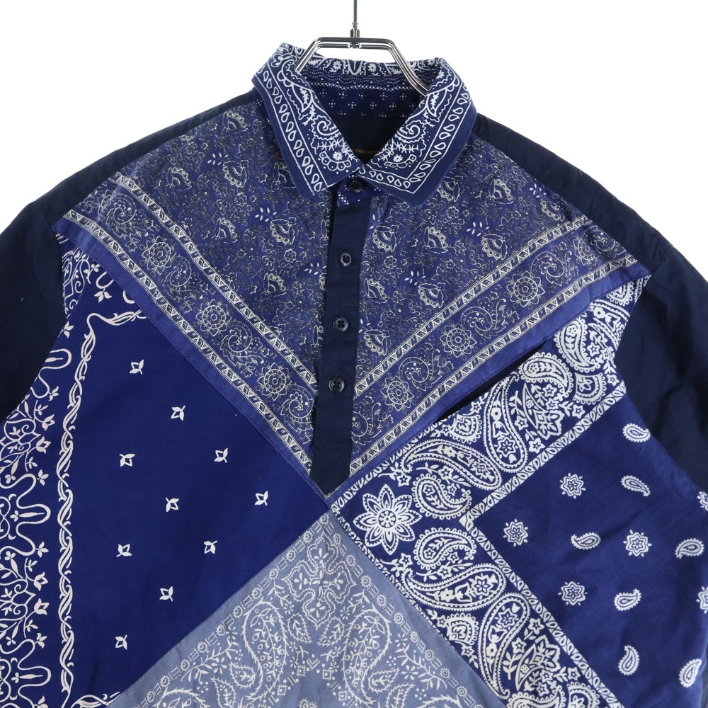 TALKING ABOUT THE ABSTRACTION(トーキング アバウト ザ アブストラクション) ペイズリー柄 半袖 コットン シャツ バンダナ 切り返し ブルー