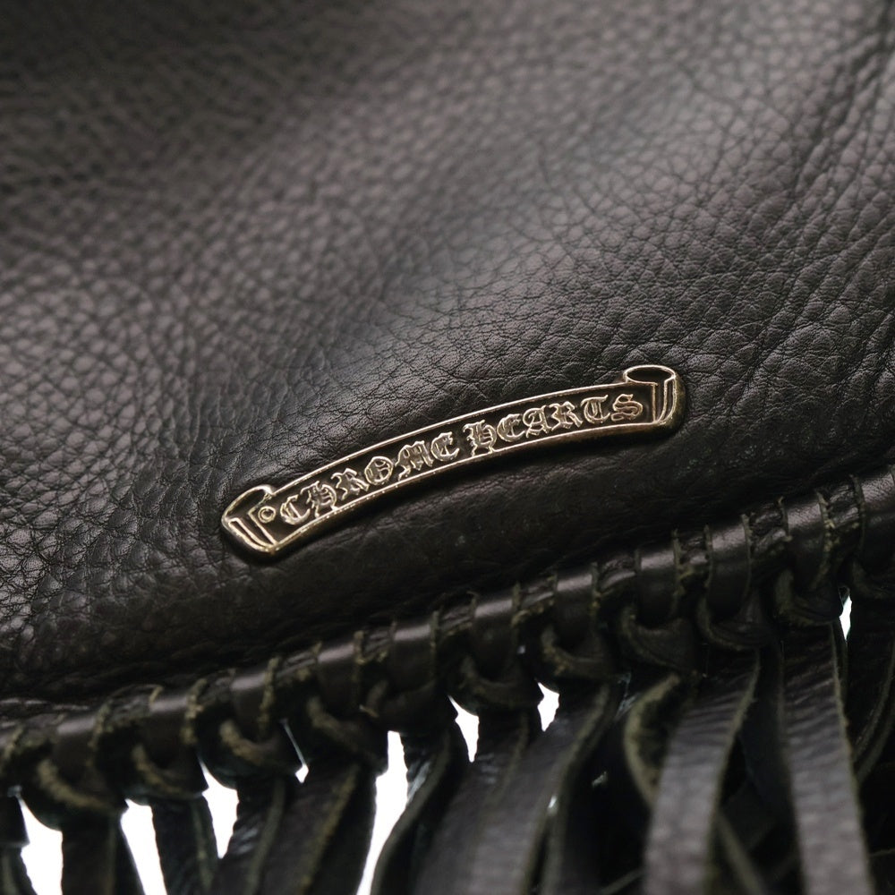 CHROME HEARTS(クロムハーツ) BAG-FLAT HIPPIE FRINGE ヒッピー クロスパッチ フリンジ装飾レザーショルダーバッグ ブラック
