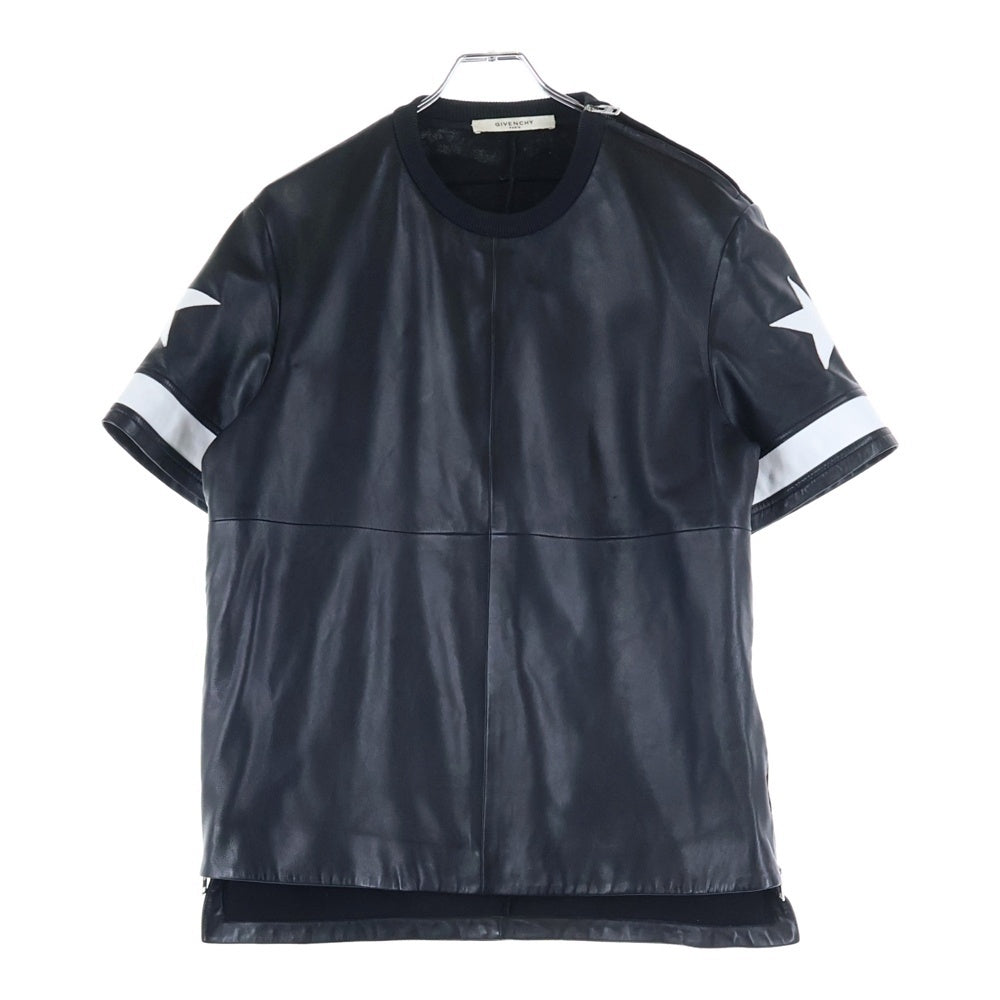 GIVENCHY(ジバンシィ) 17SS スタープリントレザー切り替えTシャツ サイドジップ ブラック 17S 0401 434