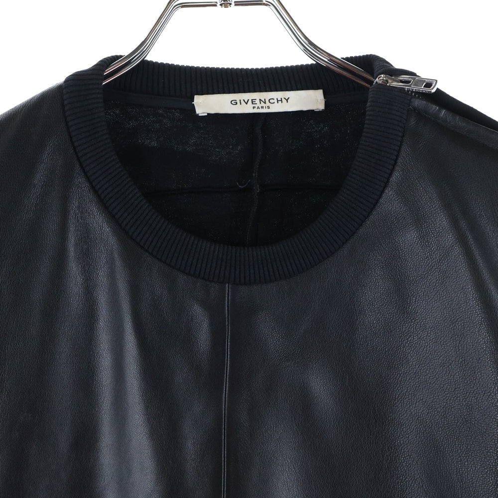 GIVENCHY(ジバンシィ) 17SS スタープリントレザー切り替えTシャツ サイドジップ ブラック 17S 0401 434