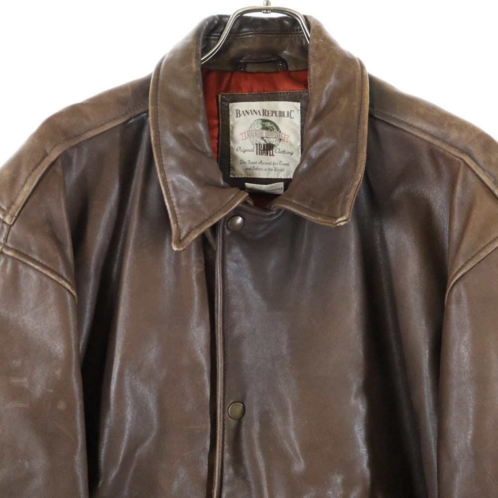 BANANA REPUBLIC(バナナリパブリック) 80s スナップボタン ジップアップレザージャケット ブルゾン ブラウン