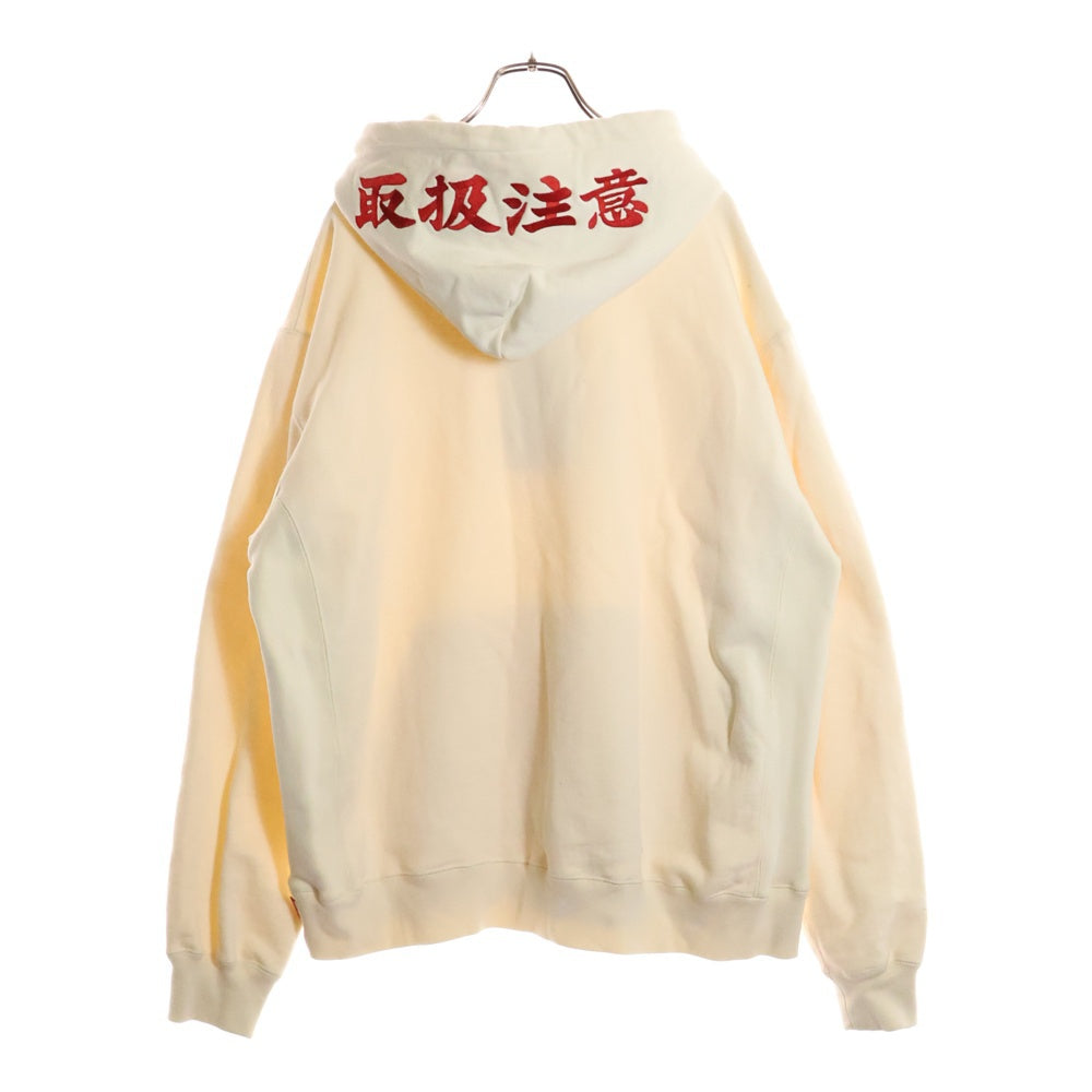 THE BLACK EYE PATCH(ブラックアイパッチ) LABEL HOODIE SWEATSHIRT 取扱注意刺繍 プルオーバーパーカー アイボリー