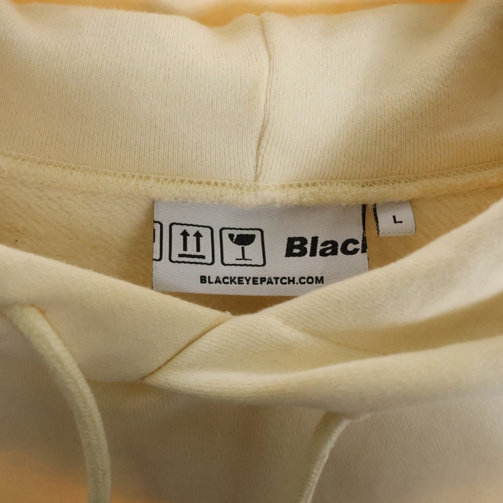 THE BLACK EYE PATCH(ブラックアイパッチ) LABEL HOODIE SWEATSHIRT 取扱注意刺繍 プルオーバーパーカー アイボリー