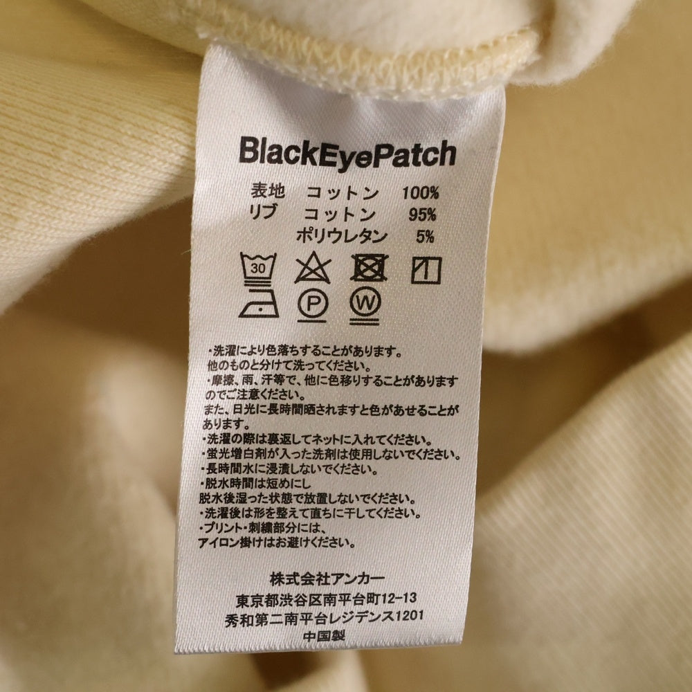 THE BLACK EYE PATCH(ブラックアイパッチ) LABEL HOODIE SWEATSHIRT 取扱注意刺繍 プルオーバーパーカー アイボリー