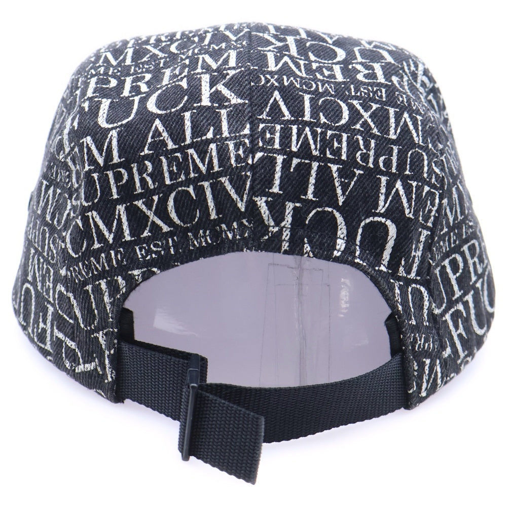 SUPREME(シュプリーム) 15AW Fuck ' Em All Denim Camp Cap ファック・エム・オール デニム キャンプキャップ 総柄 ボックスロゴ 帽子 ブラック/ホワイト
