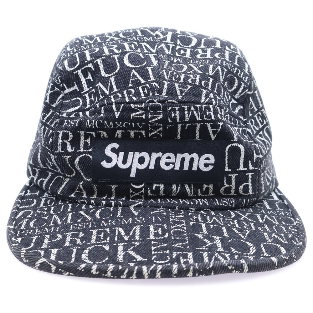 SUPREME(シュプリーム) 15AW Fuck ' Em All Denim Camp Cap ファック・エム・オール デニム キャンプキャップ 総柄 ボックスロゴ 帽子 ブラック/ホワイト