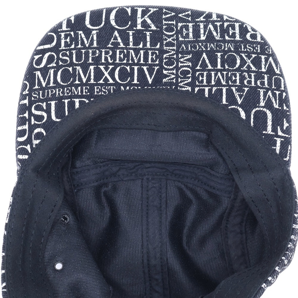 SUPREME(シュプリーム) 15AW Fuck ' Em All Denim Camp Cap ファック・エム・オール デニム キャンプキャップ 総柄 ボックスロゴ 帽子 ブラック/ホワイト