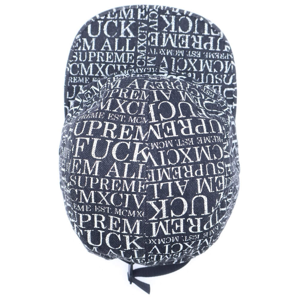 SUPREME(シュプリーム) 15AW Fuck ' Em All Denim Camp Cap ファック・エム・オール デニム キャンプキャップ 総柄 ボックスロゴ 帽子 ブラック/ホワイト