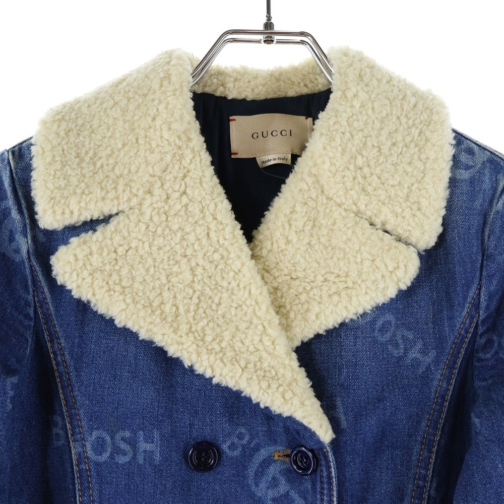 GUCCI(グッチ) ×OSHKOSH B'GOSH ロゴ総柄 ボア切替 デニムジャケット キッズ インディゴ 740930 XDCI3 レディース