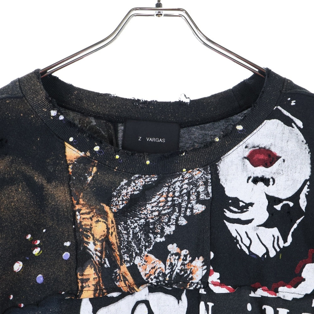 ZAC∴VARGAS(ザックバルガス) パッチワーク ダメージ加工 ロングスリーブTシャツ 長袖カットソー マルチカラー