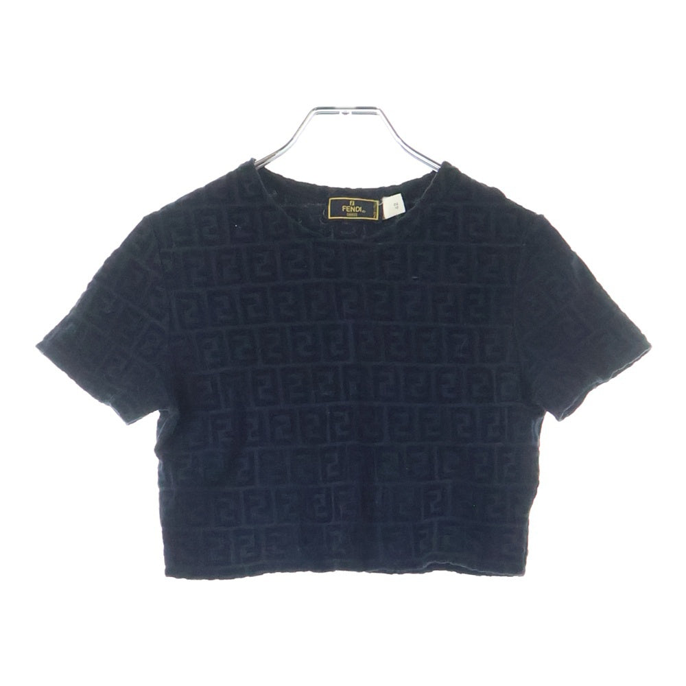FENDI(フェンディ) ズッカ柄 ショート丈 クルーネック 半袖Tシャツ カットソー ブラック レディース