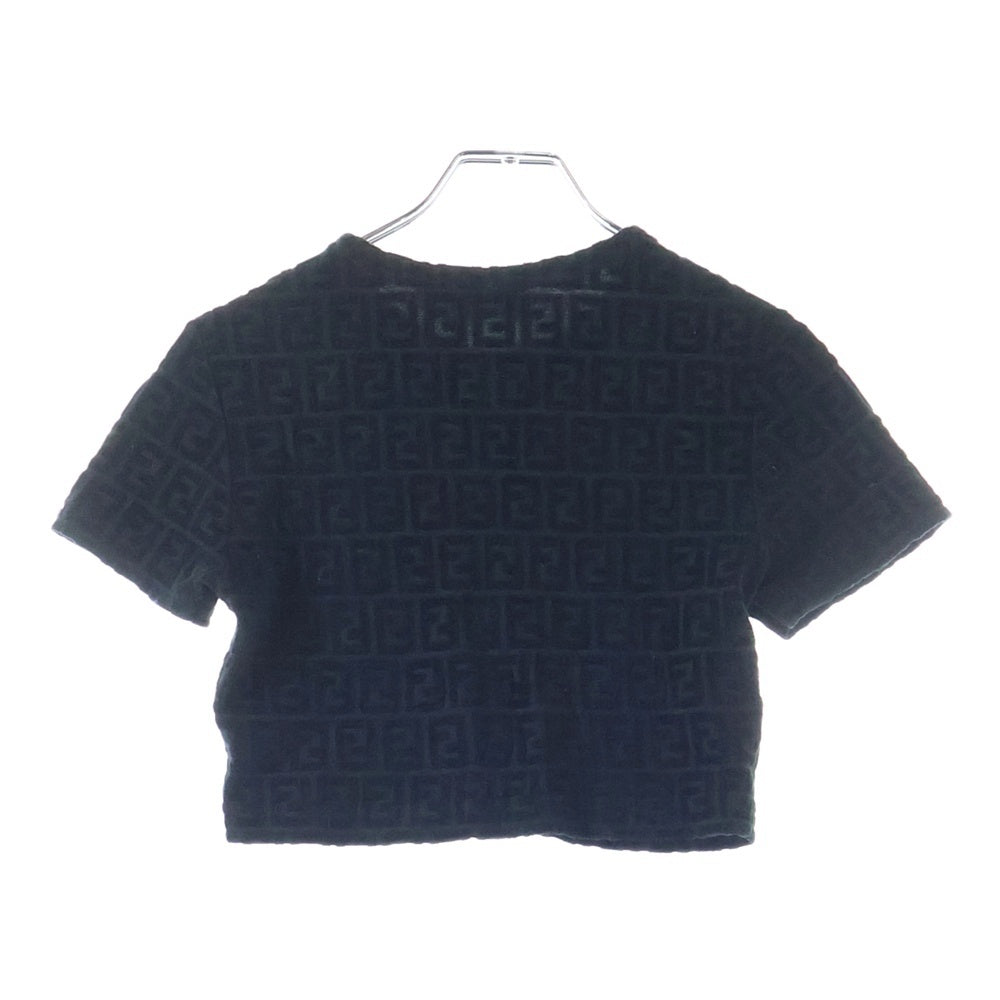 FENDI(フェンディ) ズッカ柄 ショート丈 クルーネック 半袖Tシャツ カットソー ブラック レディース
