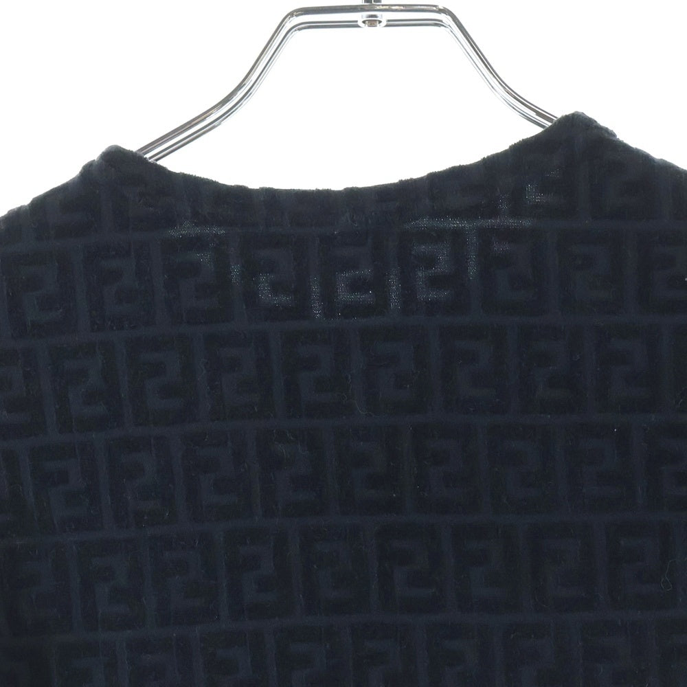 FENDI(フェンディ) ズッカ柄 ショート丈 クルーネック 半袖Tシャツ カットソー ブラック レディース