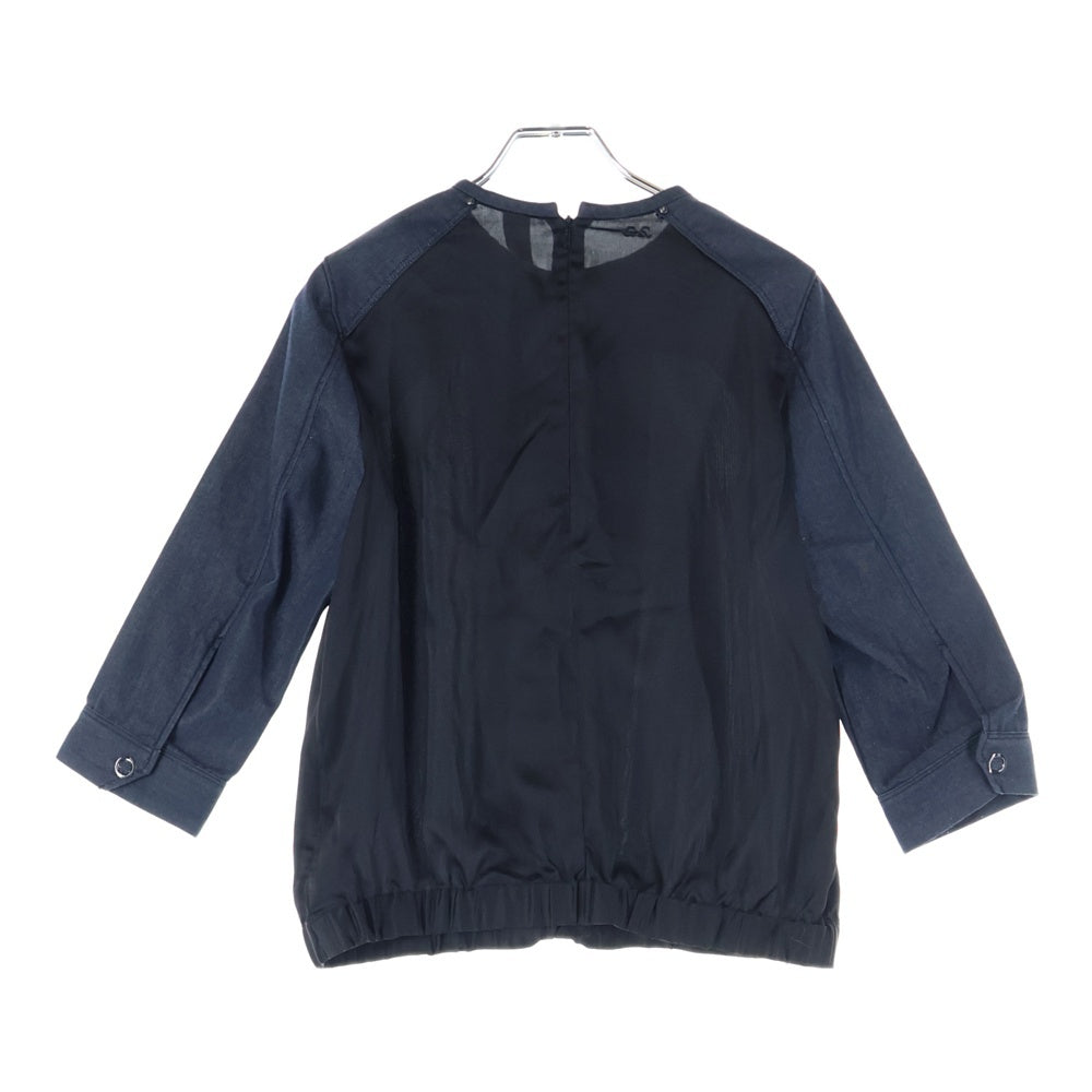 G-STAR RAW(ジースターロウ) メタルロゴ デニム切り替え 七分丈Tシャツ インディゴ レディース