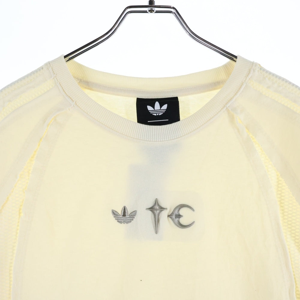 THUG CLUB(サグクラブ) ×adidas TEAMGEIST LONG SLEEVE T-SHIRT フロントロゴ刺繍 クルーネック 長袖Tシャツ アイボリー KC2198