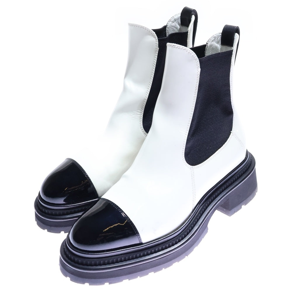 CHANEL(シャネル) ココマーク レザー パテント ショートブーツ ブラック/ホワイト G39208 レディース