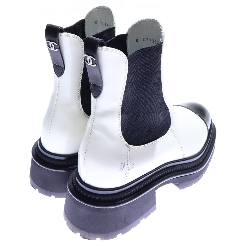 CHANEL(シャネル) ココマーク レザー パテント ショートブーツ ブラック/ホワイト G39208 レディース